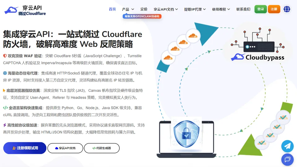 穿云API 网站首页预览
