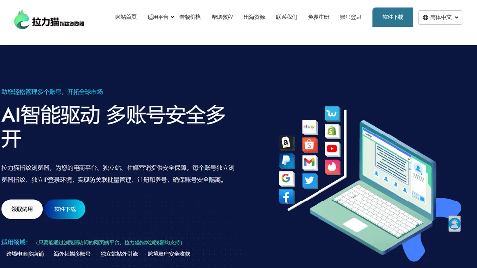 拉力猫指纹浏览器 网站首页预览